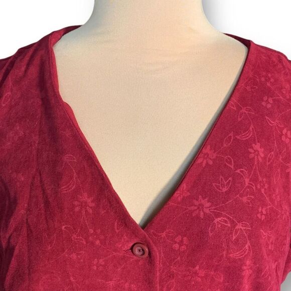 Vintage Sag Harbor Vest Burgundy Red Floral Vneck Embossed Button Up Plus Size - Picture 5 of 8